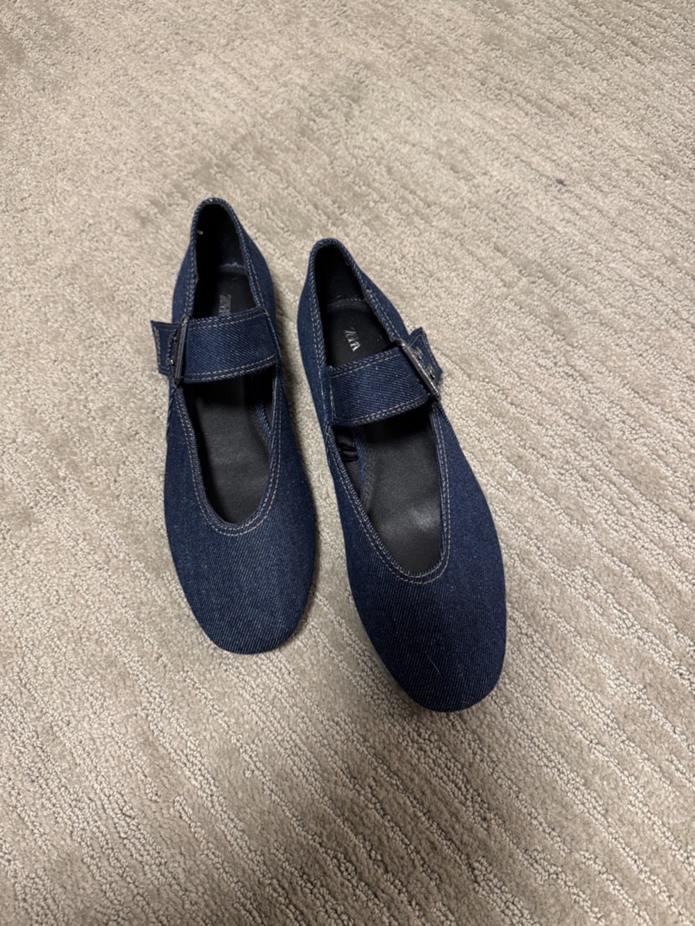 Zara Denim Mary Jane Flats in Dark Blue Size 39